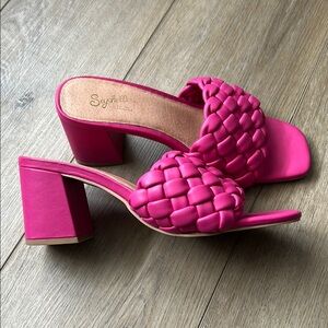 Seychelles Pink Braided Heels with Chunky Block Heel